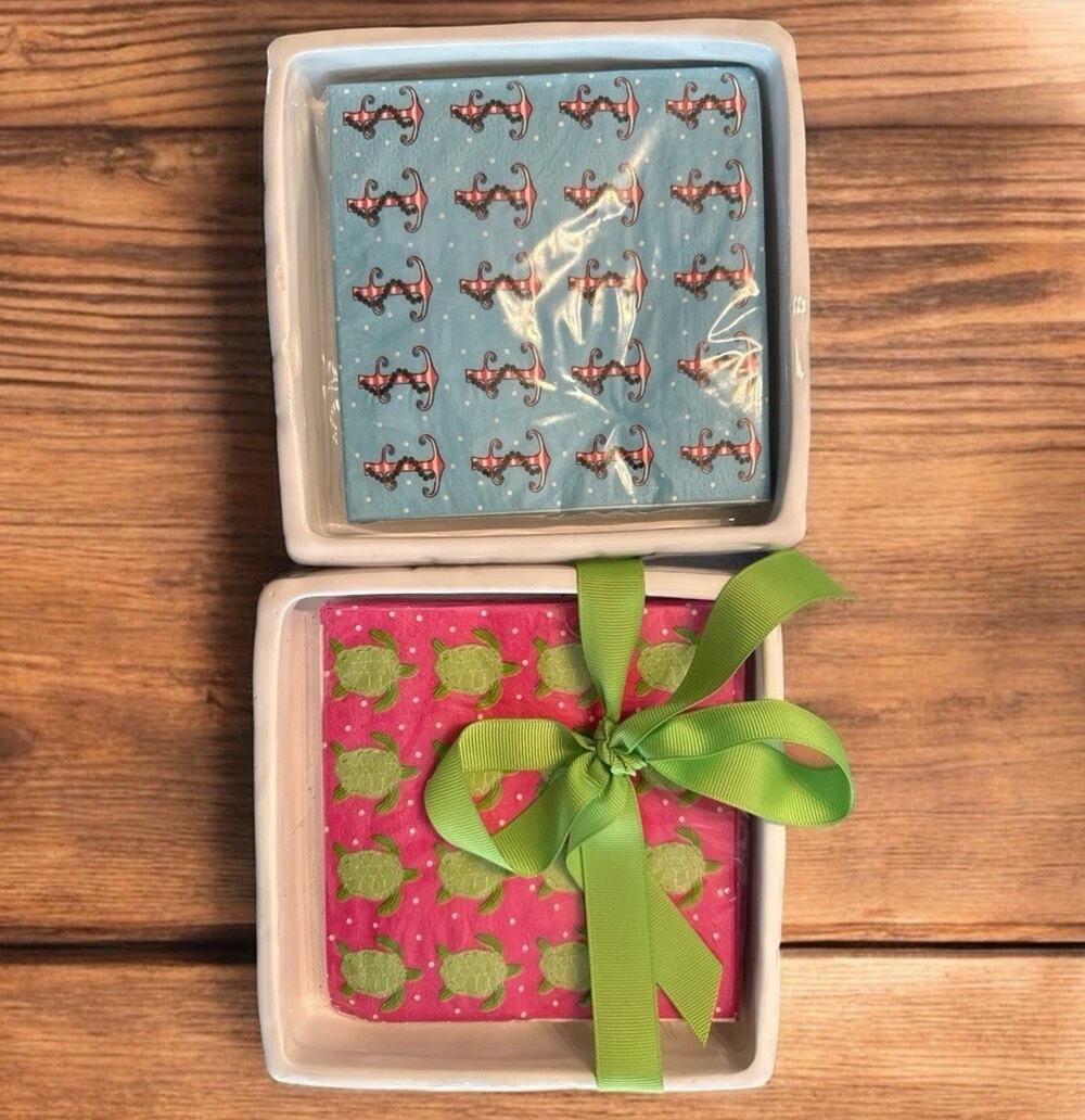 MSC Ceramic Square napkins holder with napkins 6”